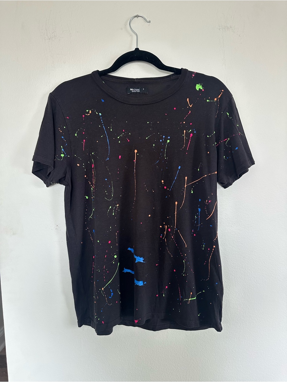 Michael Lauren Black Paint Splatter T-Shirt Size S Casual Tee